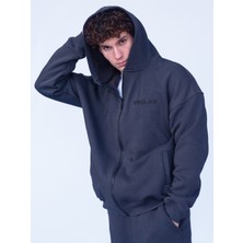 Vatkalimon Antrasit Şardonlu Oversize Kapşonlu Fermuarlı Sweatshirt