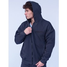 Vatkalimon Antrasit Şardonlu Oversize Kapşonlu Fermuarlı Sweatshirt