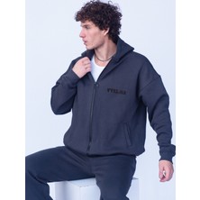 Vatkalimon Antrasit Şardonlu Oversize Kapşonlu Fermuarlı Sweatshirt