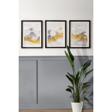 Doğa Desenli Tablo Seti - 3'lü Set, 3 mm Mdf, Siyah Ahşap Çerçeveli, 30X40 Cm, Uv Baskılı