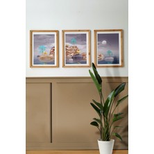 Deniz Desenli 3'lü Set, 30X40 Cm, 3 mm Mdf, Siyah Ahşap Çerçeveli, Uv Baskılı