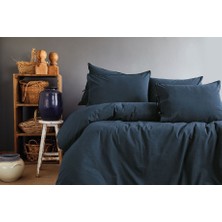 Savanna Yıkanmış %100 Pamuk Poplin Lacivert King Size Nevresim Takımı