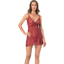GBMOTİON Bordo Gecelik Tül ve Dantel Model 140