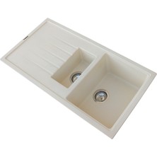 Vinox Granit Eviye Bej 1,5 Göz Damlalıklı Mutfak Evyesi 100x50Cm (VX-100)