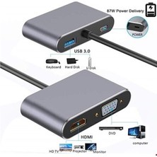 Daytona FC-02 Macbook Uyumlu Type-C To USB 3.0 1080P Hd 4K HDMI VGA Pd Aux Ses Girişli Çevirici Hub Adaptör