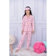 Lolli Boom Kids Yeni Sezon Kız Çocuk Düğmeli Pijama Takımı Oyuncak Bebek Baskılı Göz Bandı Dahil