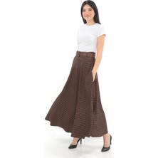 Soralline Kadın  Etek  Kloş 779 Çizgili Kahve