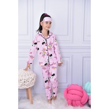 Lolli Boom Kids Yeni Sezon Kız Çocuk Düğmeli Pijama Takımı Mickey & Daisy Friends Baskılı Göz Bandı Dahil