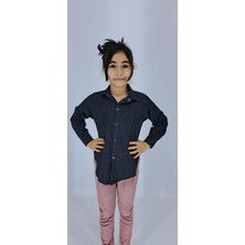 Canix Kids Mavi Siyah Kız Çocuk Gömlek Jeans Uzun Kol