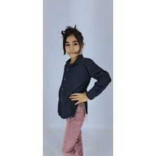 Canix Kids Mavi Siyah Kız Çocuk Gömlek Jeans Uzun Kol