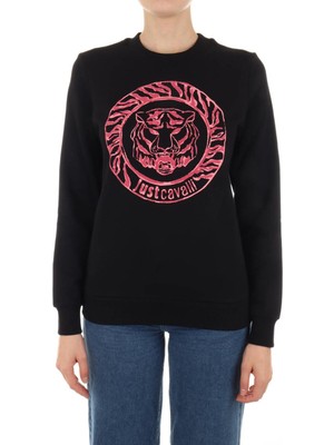 Just Cavalli Bisiklet Yaka Baskılı Siyah Kadın Sweatshırt 75PAIF01