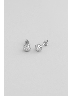 So CHIC Beyaz Taşlı 18 Ayar Beyaz Altın Kaplama Unisex Gümüş Tek Taş Küpe