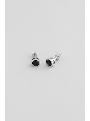 So CHIC Siyah Taşlı Erkek Gümüş Tek Taş Küpe