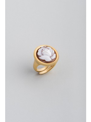 So CHIC Cameo Italiano Beyaz Gül 18 Ayar Sarı Altın Kaplama Ayarlanabilir Gümüş Yüzük