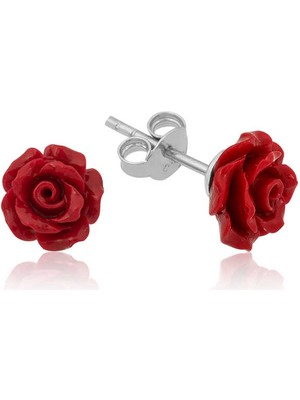 ​Gümüş Kırmızı Gül Küpe SL5614