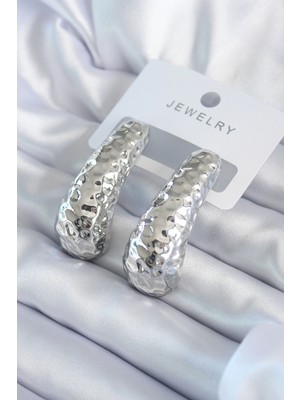 Gümüş Renk İşleme Detay Pirinç Kadın Küpe SL6542