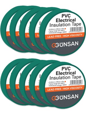 Günsan Elektrik 10 Adet Günsan Elektrik Yeşil Izole Bant 0.13X18MMX10M