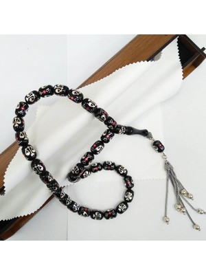 OltutaşıMarket Koleksiyonluk Özel Üretim Adalet Terazisi Desenli Oltu Taşı Tesbih 8,5 x 11,5 mm