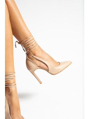 La Limar 105 Cm Nude Ipli Bilekten Bağlamalı Stiletto Topuklu Ayakkabı