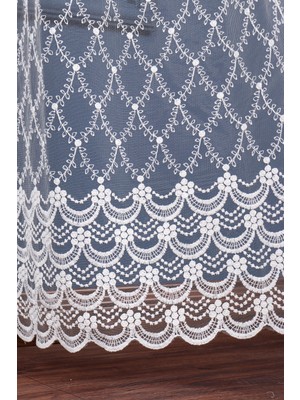 Balık Ağı Brode Işlemeli Tül Perde (1/2.5 Normal Pile)Ekru