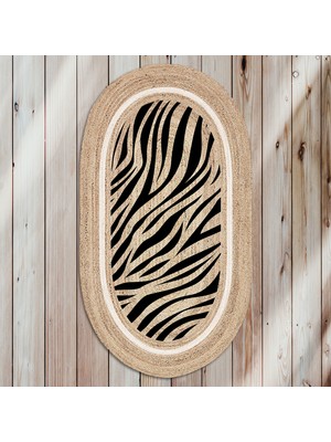 Soho Oval Zebra Desenli Natural Modern Baskılı Jüt Örme Halı Hasır Kilim 80 x 150 cm