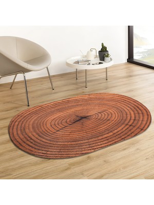 Soho Halı Soho Oval Ağaç Halka Desenli Natural Modern Baskılı Jüt Örme Halı Hasır Kilim 80 x 150 cm