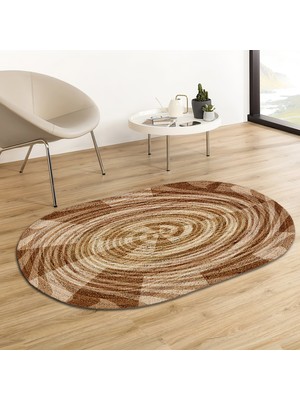 Soho Oval Spiral Dart Desenli Natural Modern Baskılı Jüt Örme Halı Hasır Kilim 80 x 150 cm