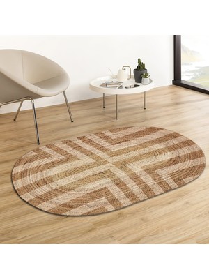 Soho Oval Simetrik Dikdörtgen Desenli Natural Modern Baskılı Jüt Örme Halı Hasır Kilim 80 x 150 cm