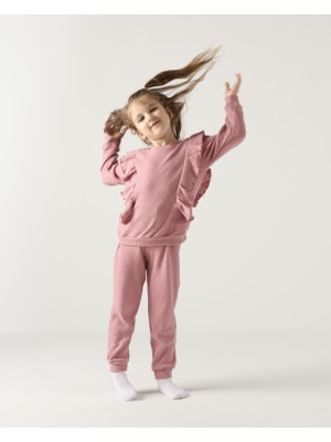 Buufuu Fırfırlı Pamuklu Uzun Kollu Kız Çocuk Takım 2023 Sonbahar-Kış Özel Olay İçin Şık