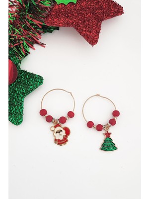 New Obsessions Yılbaşı Santa Clause Charmlı Çok Amaçlı Küpe Seti 2'li Paket