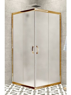 Durul Duşakabin Kare Altın Profil 5mm Buzlu Cam Yükseklik 190 cm