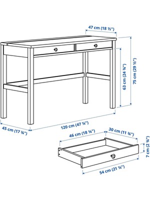 IKEA Çalışma Masası, Venge-Açık Kahverengi Hemnes 120X47 2 Çekmeceli Masif Ahşap Meridyendukkan