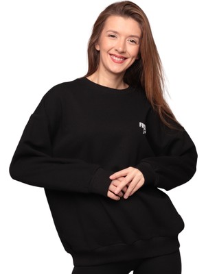 Simisso Baskılı 3 Iplik Kadın Sweatshirt 5810 | Siyah