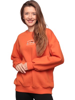 Simisso Nakışlı 3 Iplik Kadın Sweatshirt 5808 | Turuncu