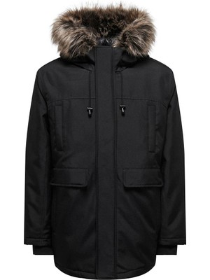 Only & Sons Erkek Parka Siyah 22027557  Onsfuture Faux Fur