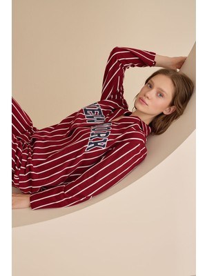 Nbb Bordo New York V Yaka Önden Düğmeli Pijama Takımı