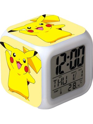 Aqqogib Wekity Pikachu Renkli Çalar Saat LED Kare Saat Zaman, Sıcaklık, Alarm, Tarih ile Dijital Çalar Saat (Yurt Dışından)