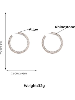 Aqqogib Küpe Moda Alaşım Elmas Cam Elmas Yuvarlak Küpeler Kadın Parti Süper Flaş Takı, Gümüş (Yurt Dışından)
