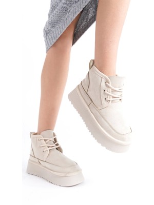 Ayakuydur Kadın Krem Bağcıklı Bilek Bot