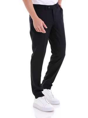 Hatemoğlu Lacivert Slim Fit Yandan Cepli Düz Düşük Bel Kumaş Pantolon