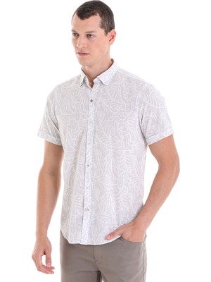 Hatemoğlu Gri Comfort Fit Baskılı  Pamuklu Kısa Kollu Casual  Gömlek