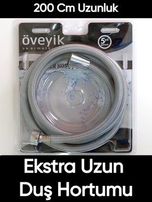 Trend Lüks Örgülü Kopmaz Patlamaz Duş Hortumu 200 cm Uzunluk Yüksek Kalite Gri Uzun Duş Hortumu