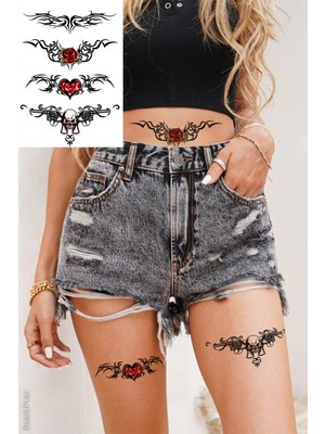 BP Tattoo Kalp Gül Desenli Kadın Vücut Bel Göğüs Dövmesi