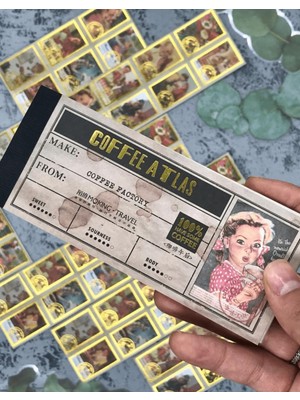 Kağıt Gemi Dükkan Altın Yaldızlı Vintage Retro Kahve Rüyası 120 Adet Sticker/Etiket/Çıkartma Bullet Journal Scrapbook