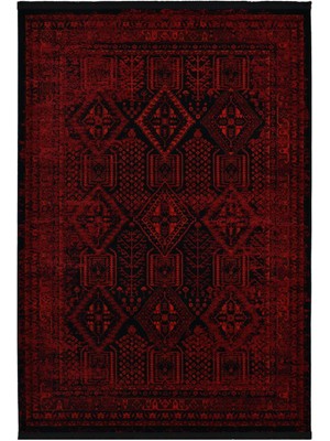 Giza Home Afgan Türkmen Otantik Desenli Bordo Oturma Odası Salon Mutfak Halısı 5364A_ZS47