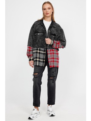 Alexander Gardi Kadın Denim Ceket Desenli Pamuklu Normal Kesim Siyah AG-3020