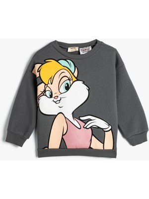 Koton Lola Bunny Sweatshirt Lisanslı Uzun Kollu Bisiklet Yaka Şardonlu