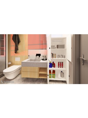 Zerka Concept Mut Mdf 4 Raflı Çok Amaçlı Mutfak Banyo Ayakkabılık Dolabı 50CM