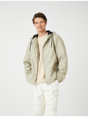 Koton Deri Görünümlü Ceket Kapşonlu Fermuarlı Cep Detaylı