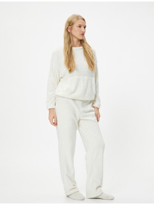 Koton Polar Pijama Altı Nakışlı Düz Paça Beli Lastikli